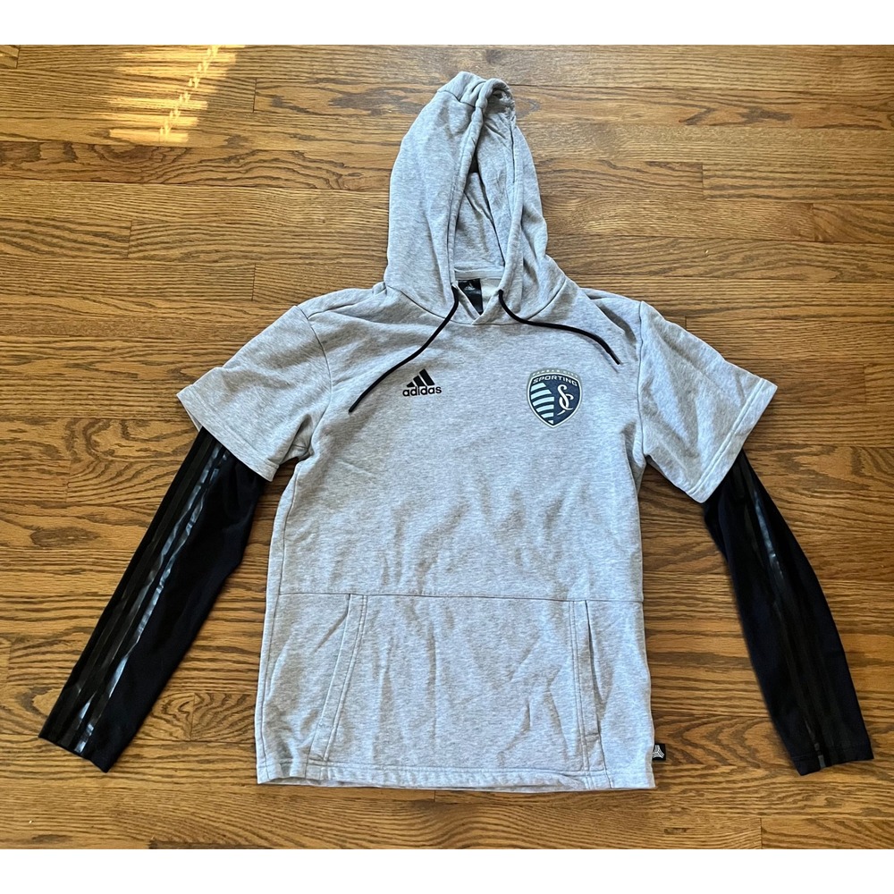 Adidas Sporting Kansas City MLS Layered Hoodie Gray Black Mens Small